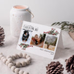 Merry Christmas Warm Red Winter Botanical Photo Ho Holiday Card<br><div class="desc">Looking for a unique holiday card that will really stand out? Check out our Merry Christmas Warm Red Winter Botanical Photo Holiday Card! This beautiful card features three of your favourite photos, surrounded by festive red and green winter motifs. Modern calligraphy completes the look, making this one holiday card that...</div>