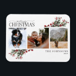 Merry Christmas Warm Red Winter Botanical Photo Ho Magnet<br><div class="desc">Looking for a unique holiday card that will really stand out? Check out our Merry Christmas Warm Red Winter Botanical Photo Magnet Holiday Card! This beautiful card features three of your favourite photos, surrounded by festive red and green winter motifs. Modern calligraphy completes the look, making this one holiday card...</div>