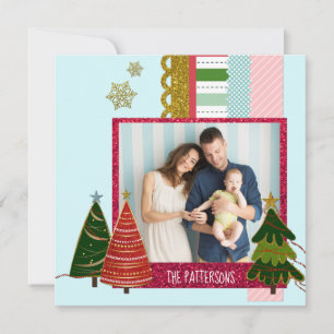Merry Christmas Washi Tape Personalized Photo Holiday Card