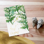 Merry Christmas Watercolor Art Tree Foil Holiday Card<br><div class="desc">Watercolor Hand-painted,  mixed media.
Quality Christmas holiday card for you to customize with your special holiday message.
The combination of green hues in the trees and the golden snow creates a stunning contrast that evokes a sense of enchantment and beauty.</div>