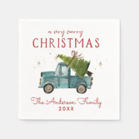 Merry Christmas | Watercolor Blue Truck Holiday