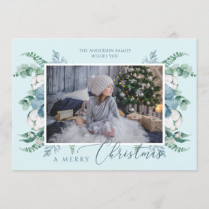 Merry Christmas Watercolor Botanical Holiday Photo Card