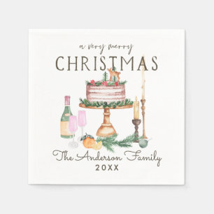 Merry Christmas   Watercolor Cake & Champagne Napkin