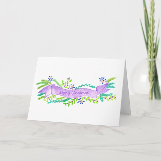 Merry Christmas, watercolor Christmas banner Holiday Card (Front)