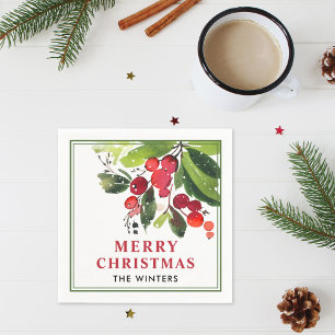Merry Christmas   Watercolor Christmas Florals Napkin
