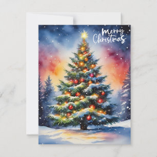 Merry Christmas Watercolor Christmas Tree Holiday Card