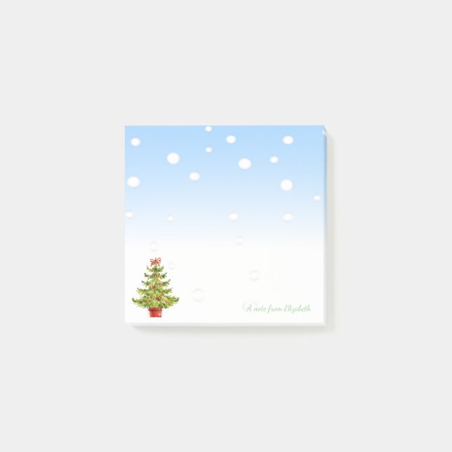 Merry Christmas, Watercolor Christmas Tree Post-it Notes (Front)