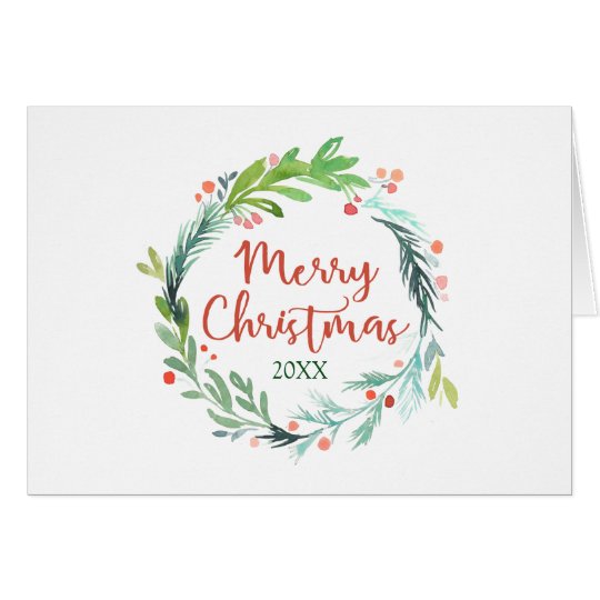 Merry Christmas | Watercolor Christmas Wreath Card