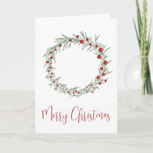 Merry Christmas, watercolor Christmas wreath Holiday Card