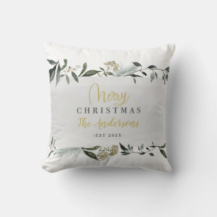Merry Christmas watercolor family photo Throw Pillow