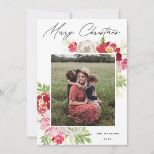 Merry Christmas Watercolor Flower Holiday Card