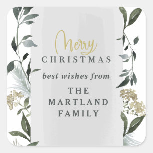 Merry Christmas watercolor foliage Christmas Square Sticker