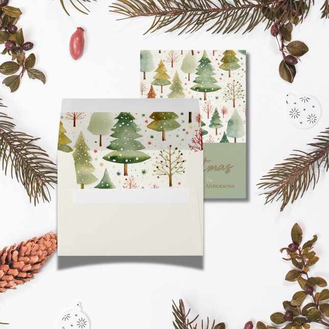 Merry Christmas Watercolor Forest trees Holiday Envelope (Creator Uploaded)