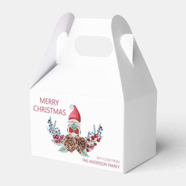 Merry Christmas Watercolor Gnome Favor Box (Front Side)