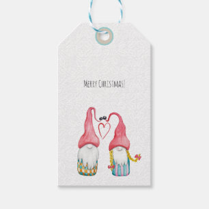 Merry Christmas Watercolor Gnome Illustration Gift Tags