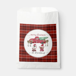 Merry Christmas Watercolor Gnome Red Truck Trees Favour Bag