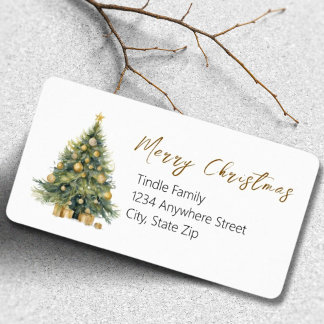 Merry Christmas Watercolor Gold Script  Return Label