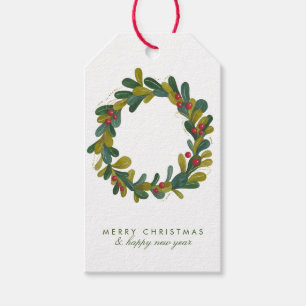 Merry Christmas Watercolor Greenery Wreath Gift Tags