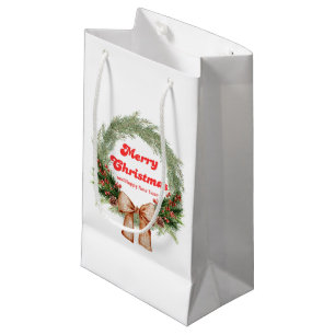 merry christmas , watercolor holiday wreath chic small gift bag