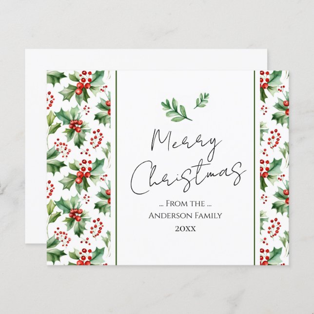 Merry Christmas Watercolor Holly Berry (Front/Back)
