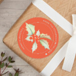 Merry Christmas watercolor Holy personalized red Classic Round Sticker<br><div class="desc">Modern watercolor hand painted red and sage holly and berries making a modern holidays / Christmas gift wrap or envelope seal round sticker.            Easy to personalize with your text!</div>