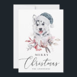 Merry Christmas. Watercolor husky. Cute animal Holiday Card<br><div class="desc">"Merry Christmas" card with watercolor cute husky.</div>