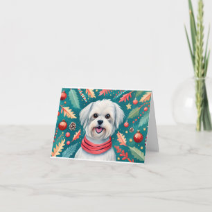 Merry Christmas Watercolor Maltese Dog Christmas Holiday Card