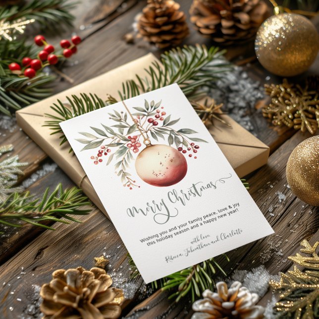 Merry Christmas Watercolor Ornament Holly Berry Holiday Card (Merry Christmas Watercolor Ornament Holly Berry Holiday Card)