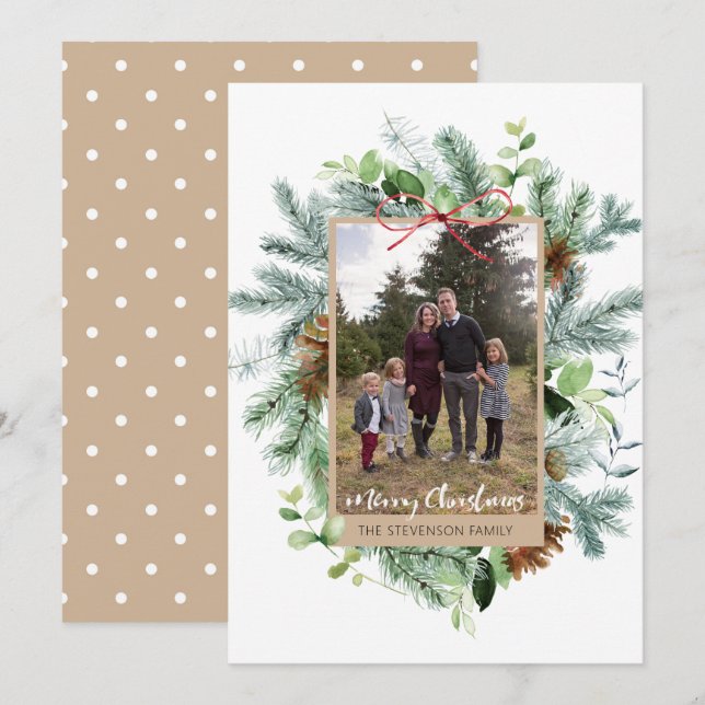 Merry Christmas Watercolor Photo Card  (Front/Back)