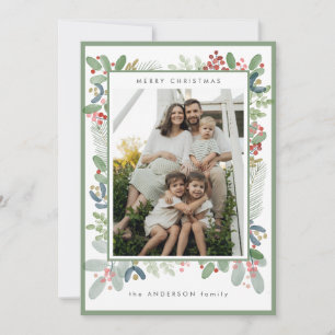 Merry Christmas Watercolor Photo Holiday Card