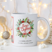 Merry Christmas Watercolor Poinsettia Wreath Photo
