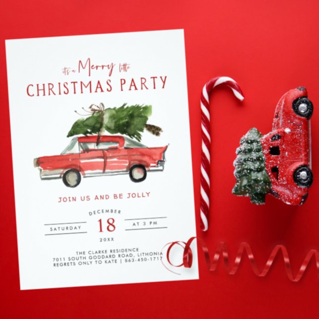 Merry Christmas | Watercolor Red Car Holiday Party Invitation (Creator Uploaded)