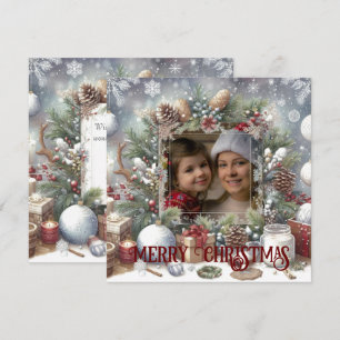 Merry Christmas Watercolor Rustic Photo  Holiday Card