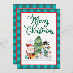 Merry Christmas Watercolor Santa and Snowman Holiday Card