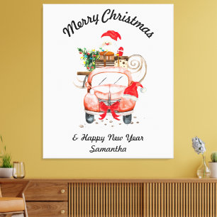 Merry Christmas Watercolor Santa Canvas Print