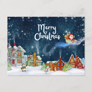 Merry Christmas Watercolor Santa, Snowman  Holiday Postcard