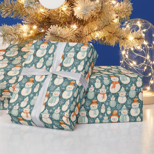 Merry Christmas  | Watercolor Snowmen Christmas Wrapping Paper (Holidays)