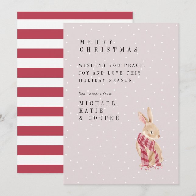 MERRY CHRISTMAS | Watercolor Stripe Scarf Bunny (Front/Back)