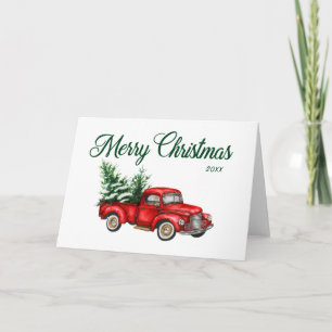 Merry Christmas Watercolor Vintage Truck Year Fold Card