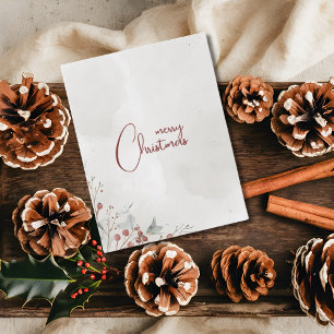 Merry Christmas Watercolor Winter Berry Non-Photo Holiday Card