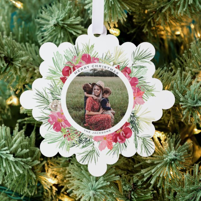 Merry Christmas Watercolor Winter Botanical Wreath Ornament Card (Insitu (Tree))