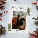 Merry Christmas. Watercolor winter floral photo Holiday Card<br><div class="desc">"Merry Christmas" photo card with watercolor pine and floral botanical for winter holiday. Please contact me if you need additional items.</div>