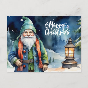 Merry Christmas Watercolor Winter Gnome Holiday Postcard