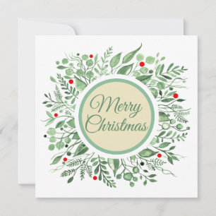 Merry Christmas Watercolor Wreath 2.0 Holiday Card