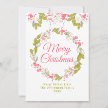 Merry Christmas Watercolor Wreath and Berries