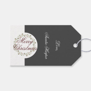 Merry christmas watercolor wreath Charcoal black Gift Tags