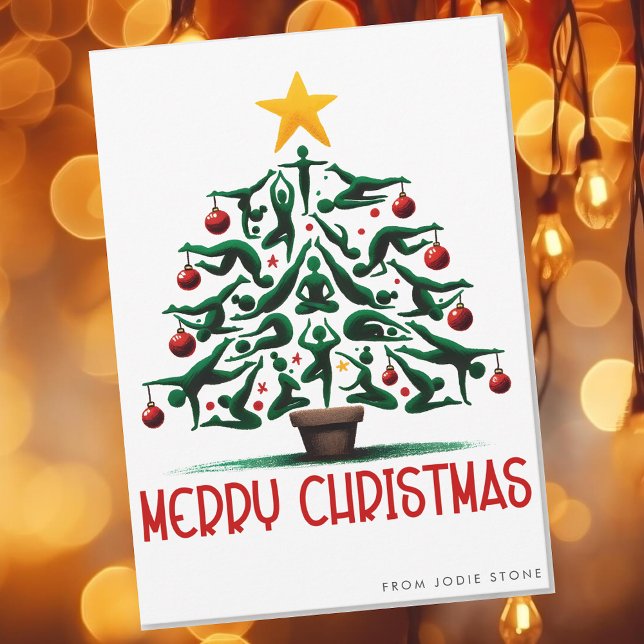 Merry Christmas  watercolor yoga christmas tree Holiday Card (Creator Uploaded)