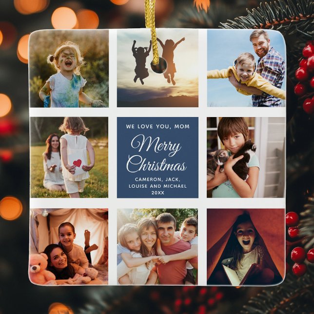 Merry Christmas WE LOVE YOU Mom Photo Collage Ceramic Ornament (Creator Uploaded)