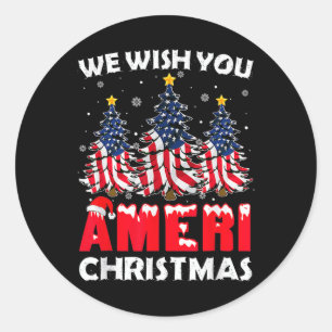 Merry Christmas We Wish You Ameri Xmas American Fl Classic Round Sticker