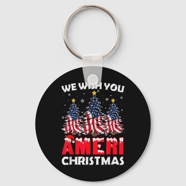 Merry Christmas We Wish You Ameri Xmas American Fl Keychain (Front)